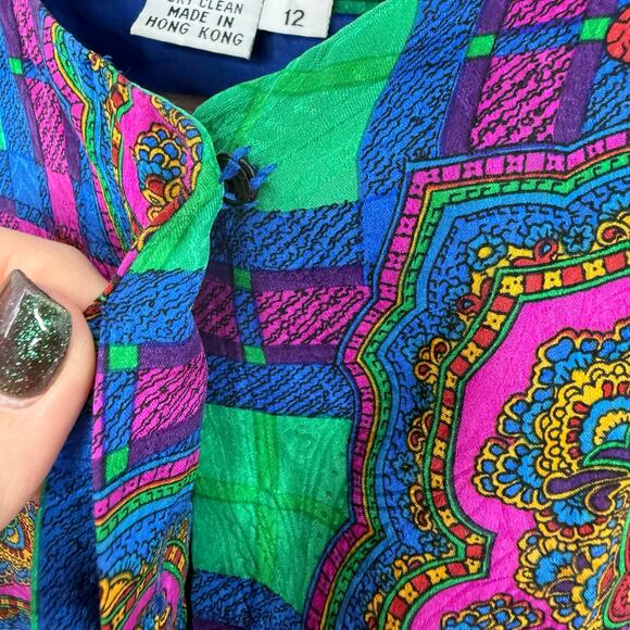 Vintage Ann Crimmins 100% Silk Jacket Women’s 12 – Paisley Geometric Jewel Tones - Picture 5 of 7